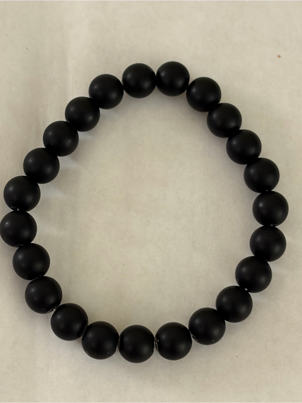 Unisex Matte Black 8mm Stone Beaded Stretch Bracelet
